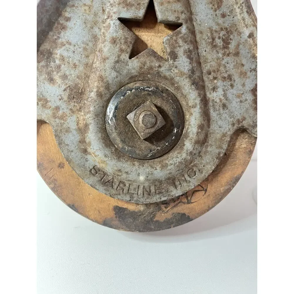 Vintage STARLINE Metal Wood Industrial Barn Hay Rope Antique Pulley Steampunk